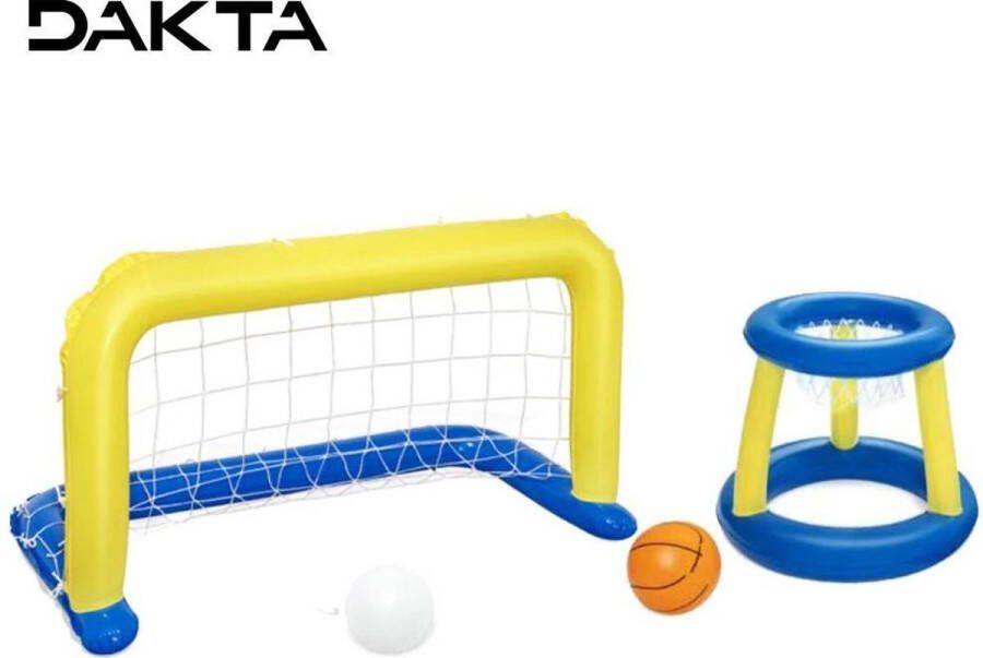 Dakta Zwembad Waterpolo Doel Sportief Waterspeelgoed Coordinatie Kinderen Basketbal Voetbal Goal Zwembad Speelgoed Samen Spelen Opblaasbaar Geel en Blauw 0.7 KG