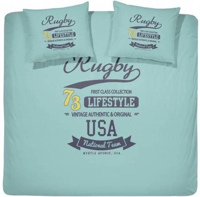 Damai Rugby Dekbedovertrek Katoen Tweepersoons 200x200 220 cm Aqua