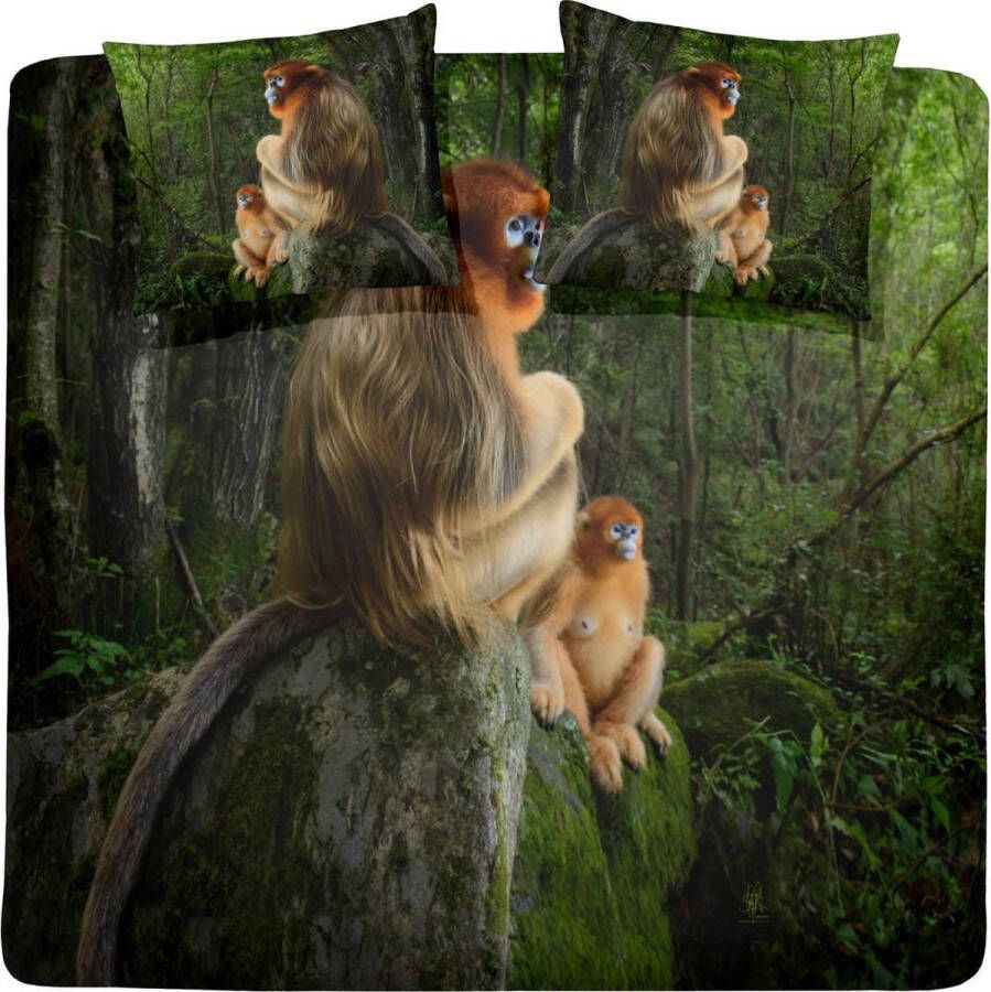 Damai Snub Nosed Monkey Dekbedovertrek Lits-jumeaux (240x200 220 Cm + 2 Slopen) Katoen Green