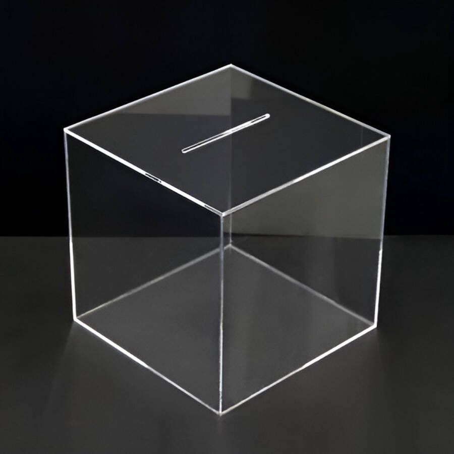 Damme Kunststoffen Plexiglas kubus brievenbus 20x20x20cm Met dichte deksel én deksel met gleuf