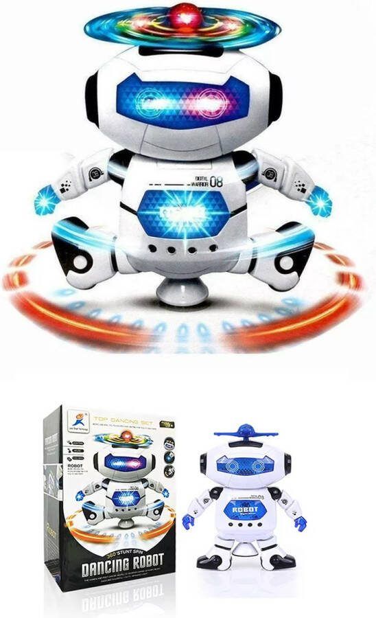 Dancing Robot speelgoedrobot draaiende propeller beweegt maakt geluid met vrolijke lichtjes op dansrobot (incl. batterijen)