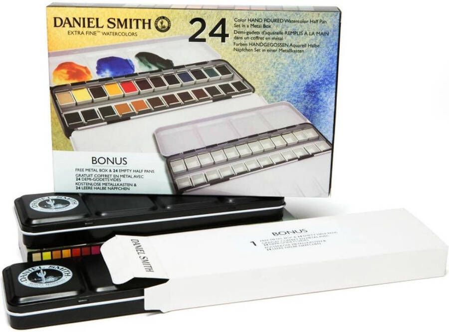 Daniel Smith Waterverf Professionele Kwaliteit 24 Kleuren Watercolour Half Pan Box with 24 Pans