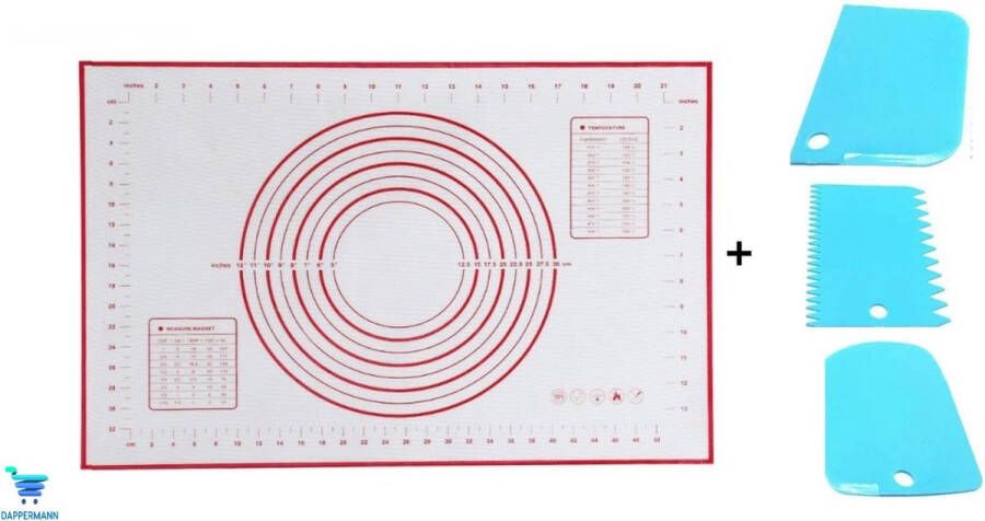 Dappermann | Bakmat 60x40 Hittebestendig Siliconen Deegmat | Gratis Deegschraperset