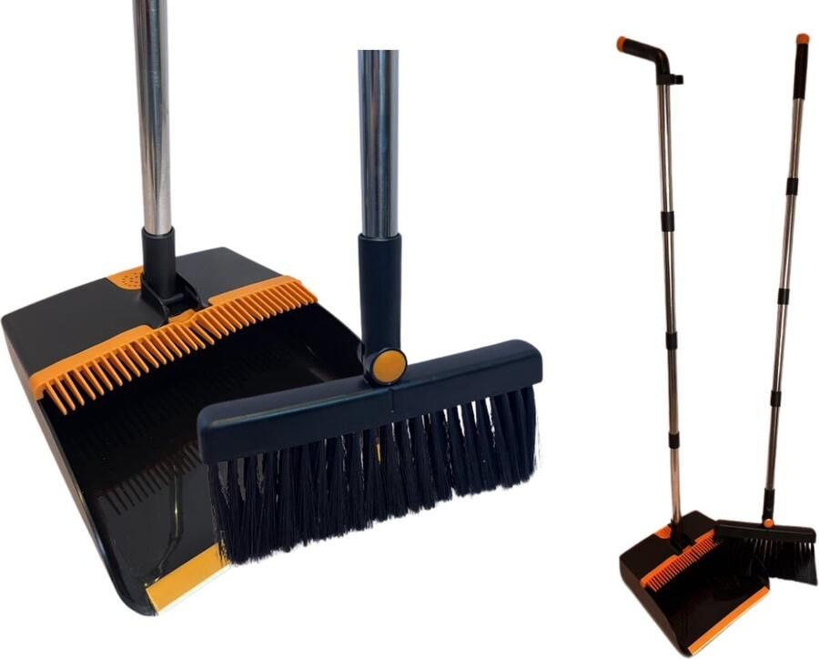 Dastium Home Stoffer en blik Zwart en Oranje Stoffer en blik met lange steel Lange steel bezem