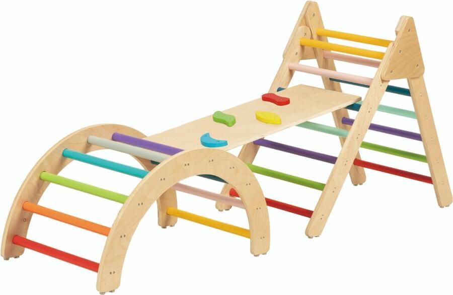 Dastium Kids 3 Delige Klimset Kleur Klimset Pikler Klimset Montesori Klimset Klimspeelgoed Klimrek Klimtoestel Binnenspeeltuin van Hout Klimdriehoek Klimboog Glijbaan