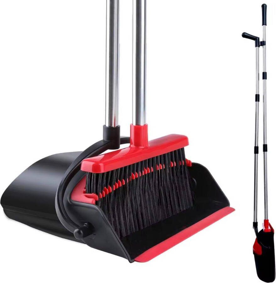 Dastium Home Stoffer en blik Zwart en Rood Lange steel bezem Stoffer en blik met lange steel