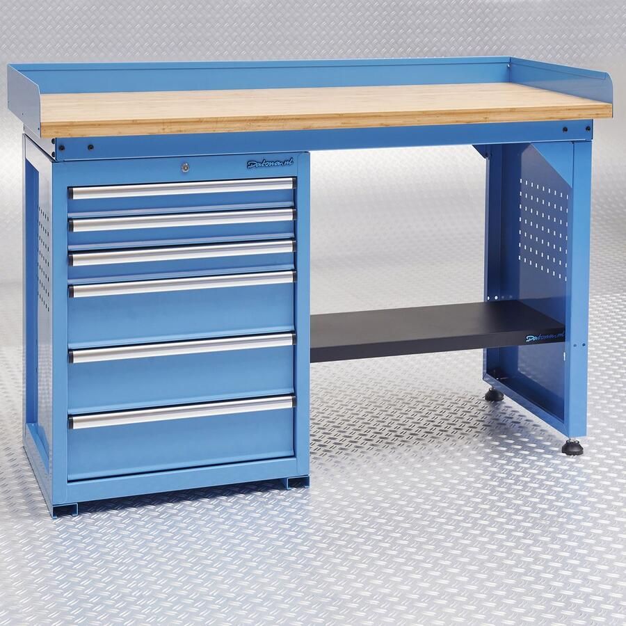 Datona Werkbank PRO bamboe werkblad 6 lades 150 cm Blauw