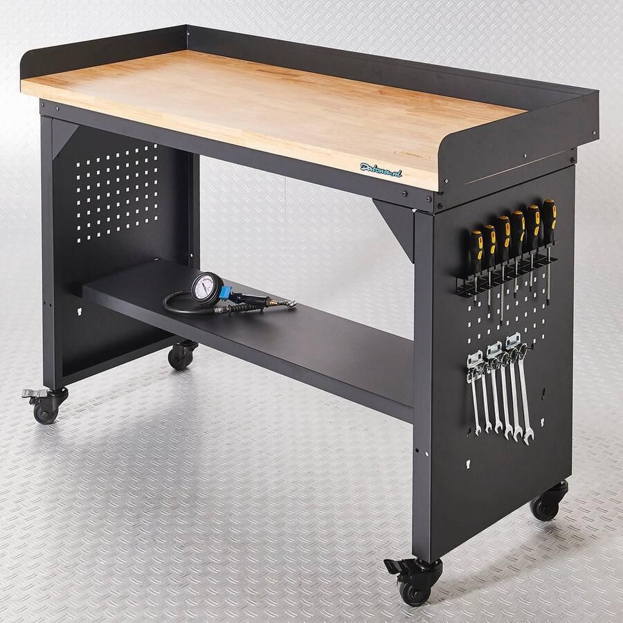 Datona Werkbank PRO bamboe werkblad legbord verrijdbaar 150 cm Zwart