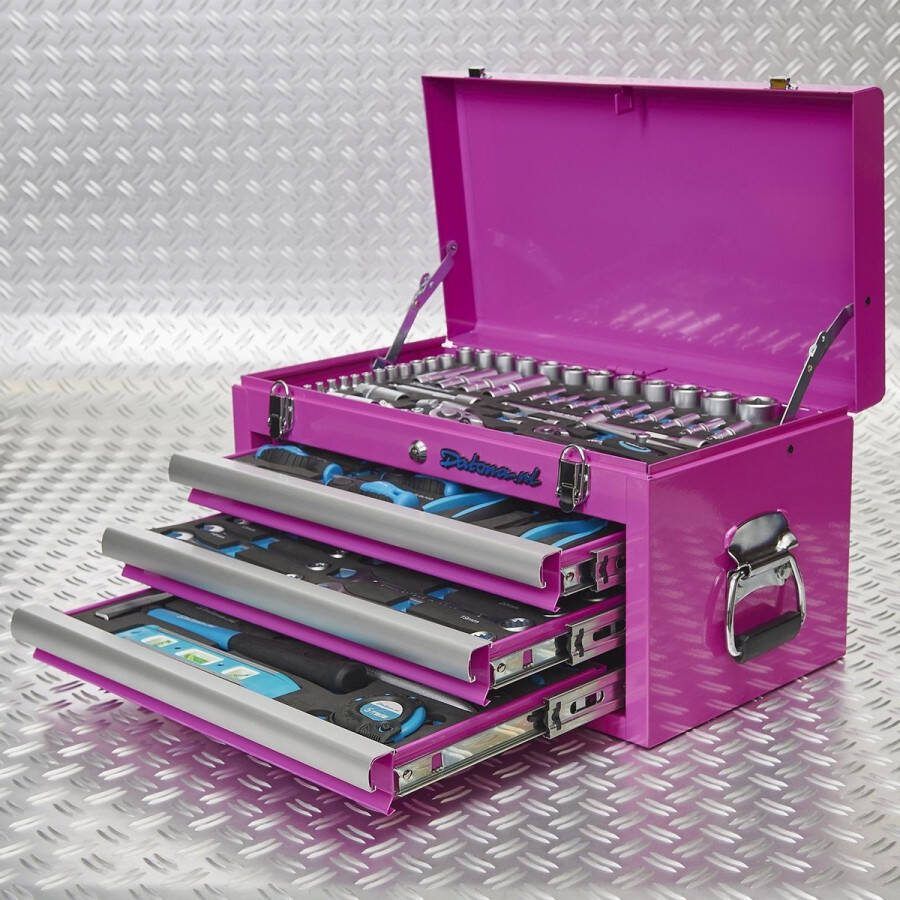 Datona Gereedschapskist drie lades 4 lades gevuld roze Donker Roze