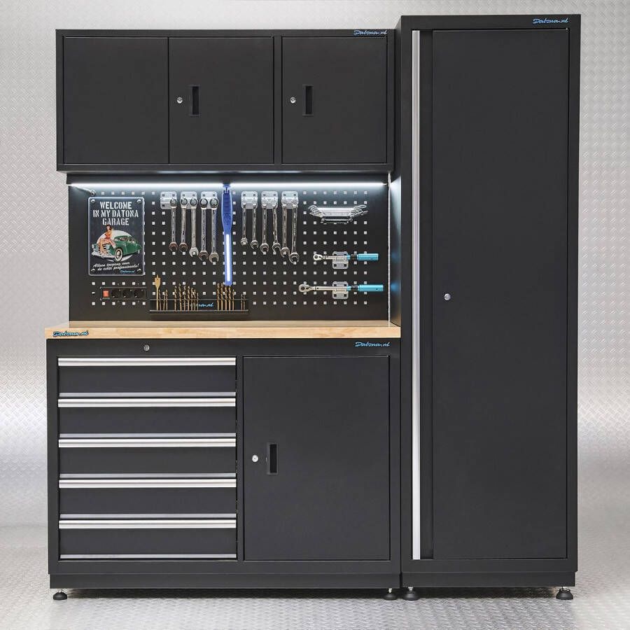 Datona Werkbank garage 120 cm met smalle werkplaatskast Mat Zwart