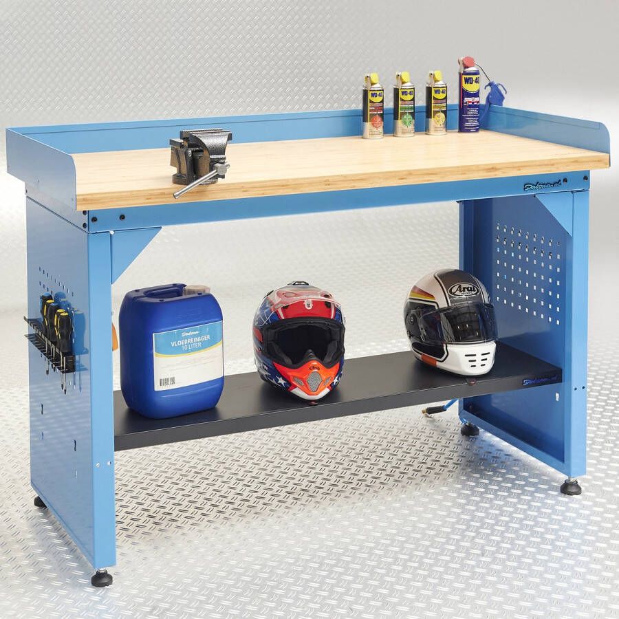 Datona Werkbank PRO bamboe werkblad legbord 150 cm Blauw