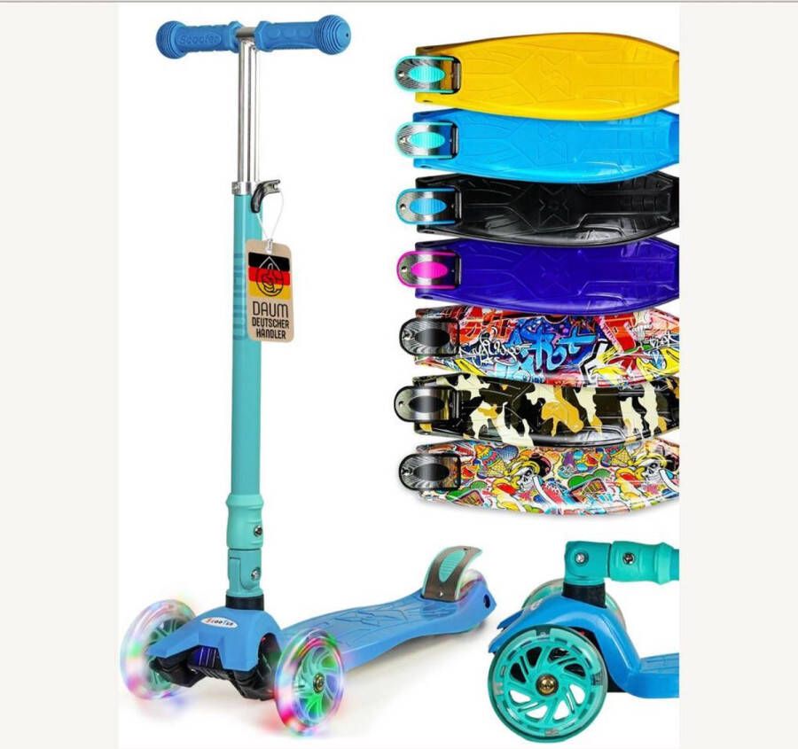 Daum kinderstep 2-5 jaar 4 wielen lichtgevende led wielen Jongen-Meisje kleur Turquoise
