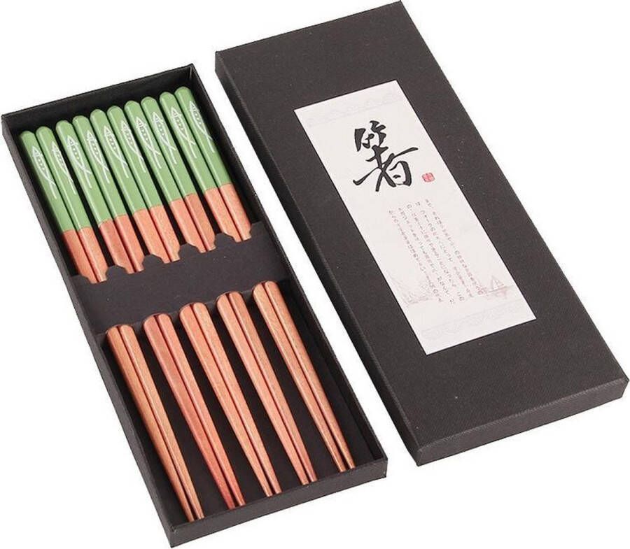 Davim Chopsticks Hout Groen 5 paar 22 5 cm Japanse stijl Sushi Giftset