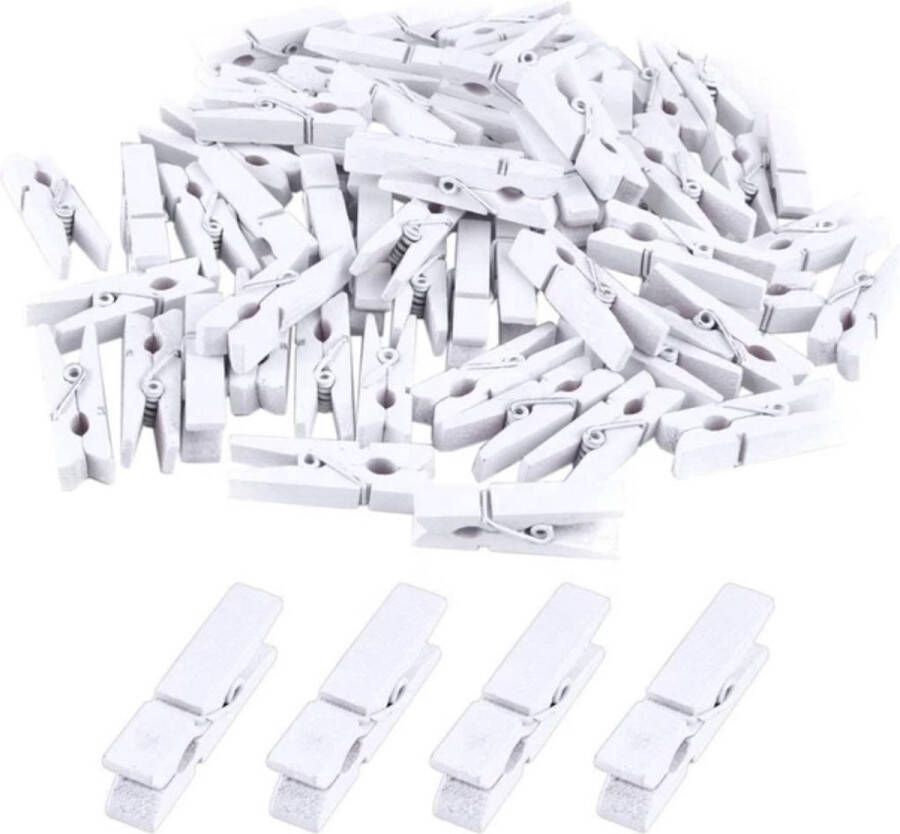 Davim Mini Wasknijpers 100 stuks 3cm Hout Wit