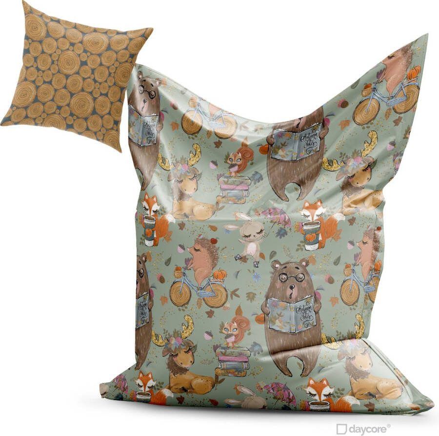 Daycore Zitzak Maat S (100x140cm) + GRATIS sierkussen! (maat 40x40cm) Zitzak kind Kinderkamer accessoires Kinderkamer Wood Forest- Bos dieren Vos Haas Eland Beer Sierkussens