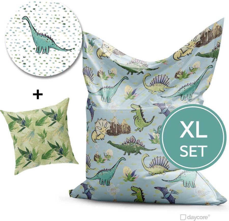 Daycore Zitzak XL set Maat (135x175cm) + GRATIS sierkussen (maat 40x40cm) en behangcirkel! (100cm) Zitzak kind Kinderkamer accessoires Kinderkamer World of Dino's Dinosaurus speelgoed Sierkussens