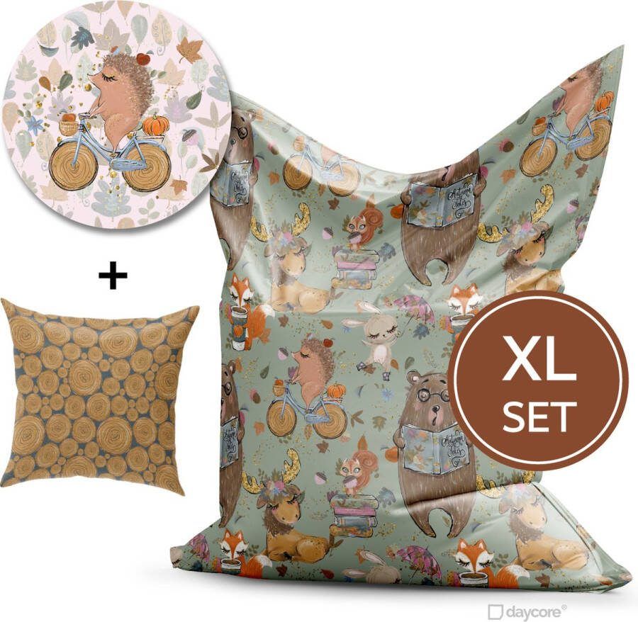 Daycore Zitzak XL set Maat (135x175cm) + sierkussen (maat 40x40cm) + behangcirkel! (100cm) Zitzak kind Kinderkamer accessoires Kinderkamer Wood Forest Sierkussens