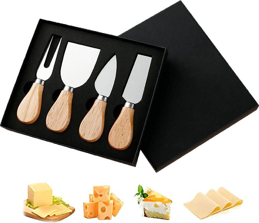 Daymi Premium 4-delige Kaasmessenset RVS Keuken Kaas Gereedschap Mini Kaasmes met Houten Handvat (Gift Ready) voor Taart Dessert Kaas Salade