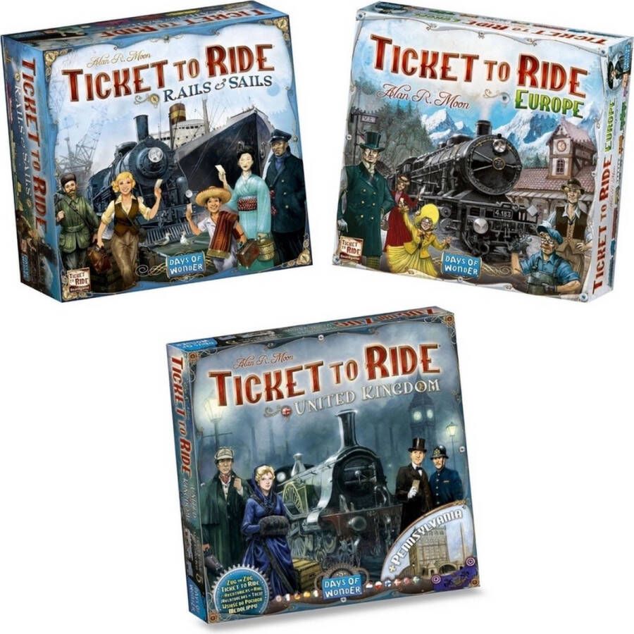 Days of Wonder Spellenbundel Ticket to Ride 3 Stuks Basisspellen Rails and Sails en Europa & Uitbreiding Nederland