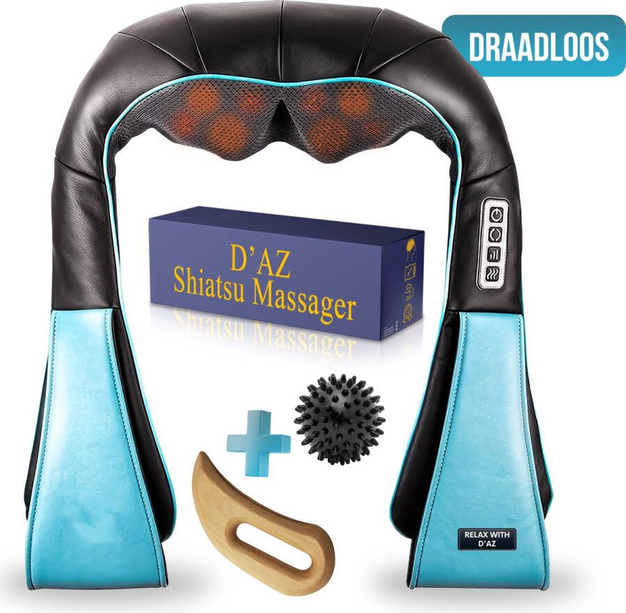 D'AZ Massagekussen Draadloos Shiatsu Massagekussen Nekmassage apparaat Blauw
