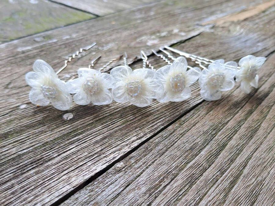 Dazzle Haarpinnen bloem met kraaltjes Bruid Bruiloft| Huwelijk| Bruidsmeisje |Gala 6 stuks