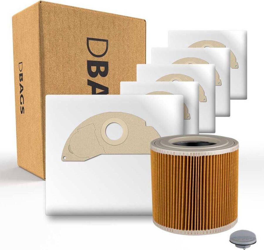 DBAGS Stofzuigerzakken Geschikt voor Karcher WD2 5 Stuks + 1 Cartridge Motorfilter ServiceBox