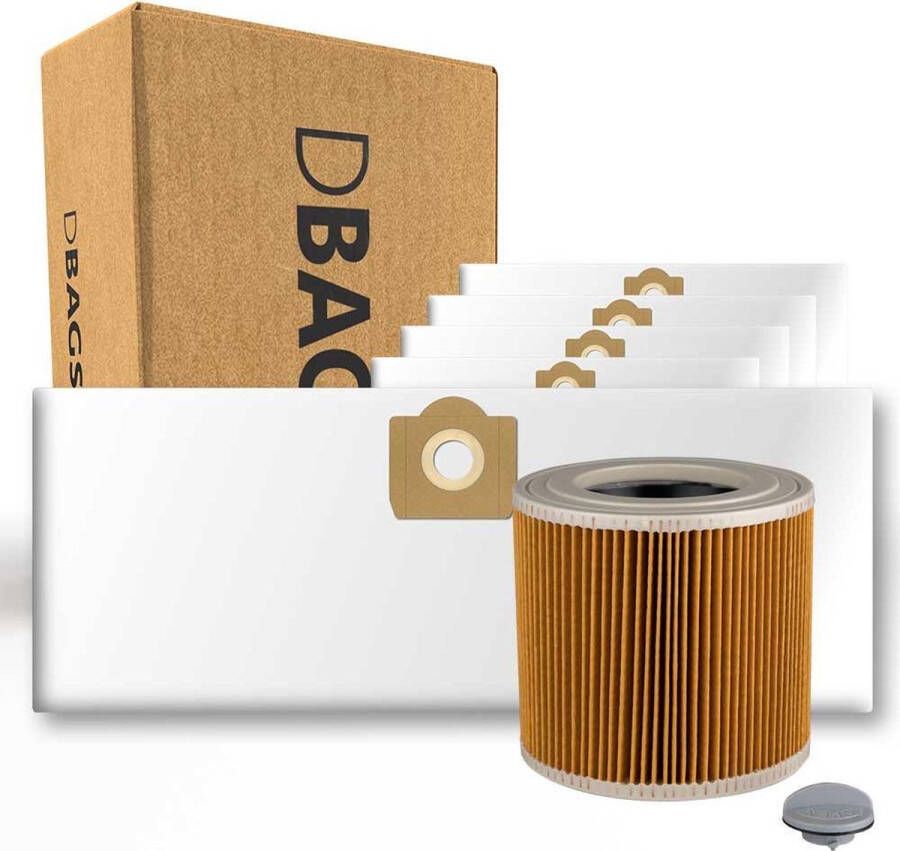 DBAGS Stofzuigerzakken Geschikt voor Karcher WD3 Premium 5 Stuks + 1 Cartridge Motorfilter ServiceBox