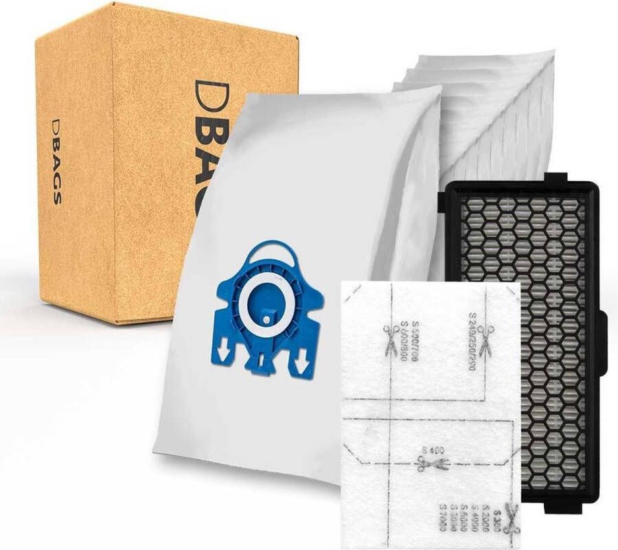DBAGS Stofzuigerzakken Geschikt voor Miele GN 3D Complete C3 & C2 10 Stuks + HEPA Filter + Motorfilter ServiceBox