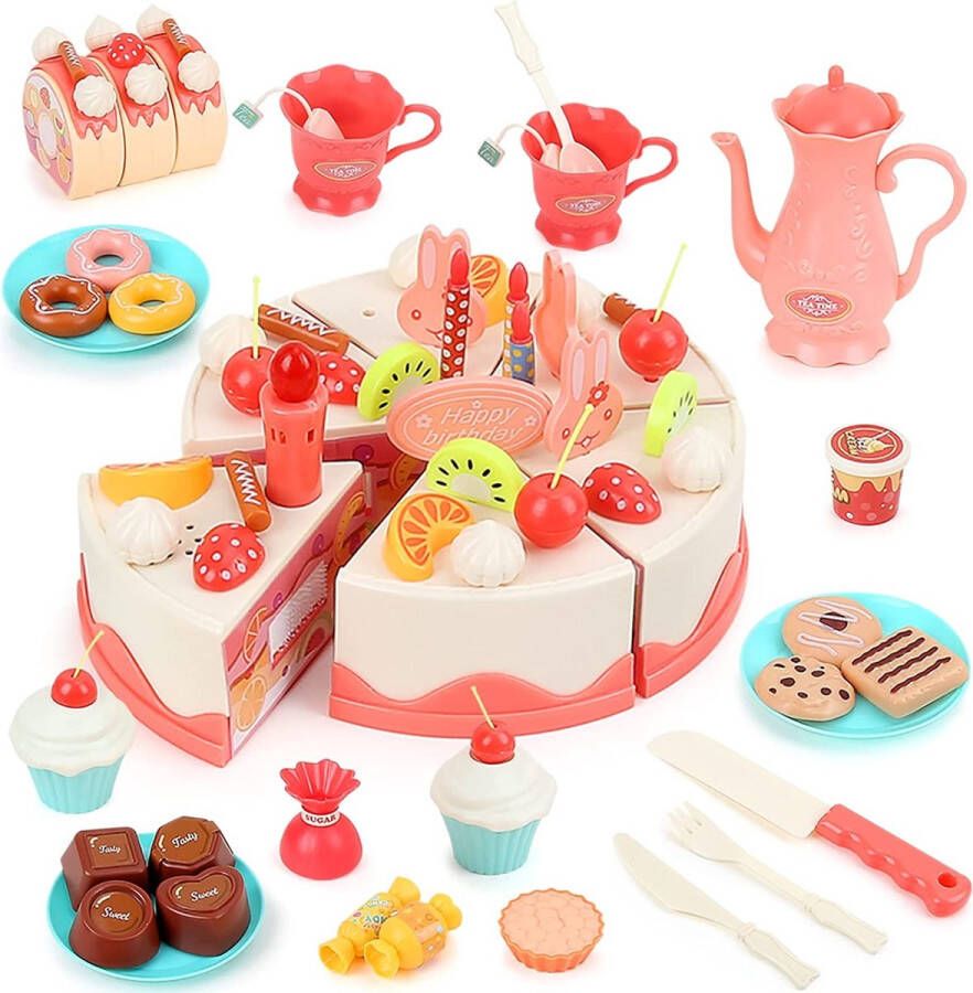 Verjaardagstaart Speelgoed 82 Delig Keuken Speelgoed Set -Kinderen Rollenspel Speelgoed Cupcakes Voedsel Snijspeelgoed Voor Kinderen Vanaf 3 4 5 6 jaar Roze