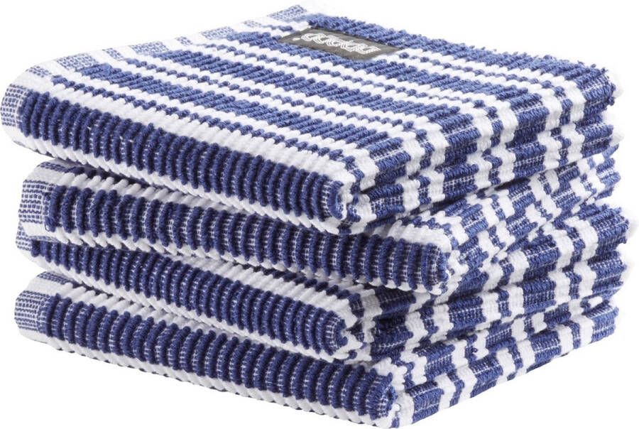 DDDDD 4x Vaatdoek Gestreept Blauw 30 x 30 cm Set van 4 stuks