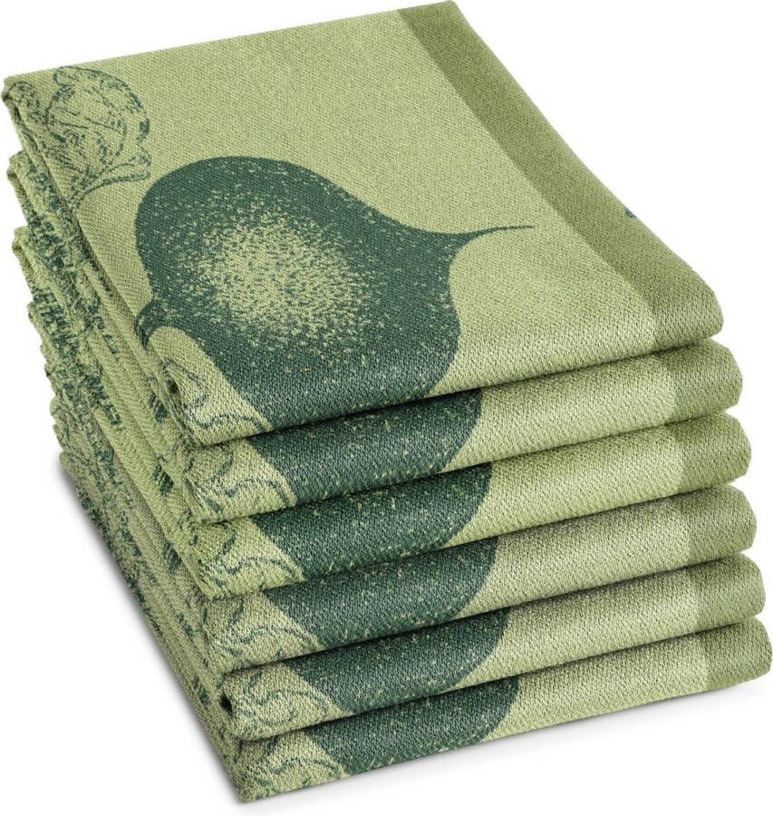 DDDDD 6x Theedoek Set van 6 stuks Katoen Print 60x65 cm Groen