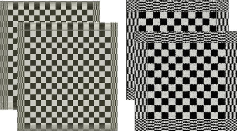 DDDDD Barbeque Theedoeken en Keukendoeken Set 4 Stuks Katoen 60x65 cm 50x55 cm Geblokt Zwart