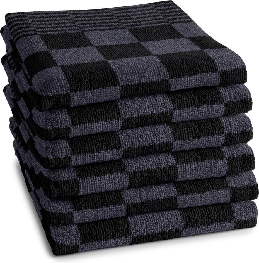 DDDDD Barbeque 6x Keukendoek Set van 6 stuks Katoen Geruit 50x55 cm Badstof Antraciet