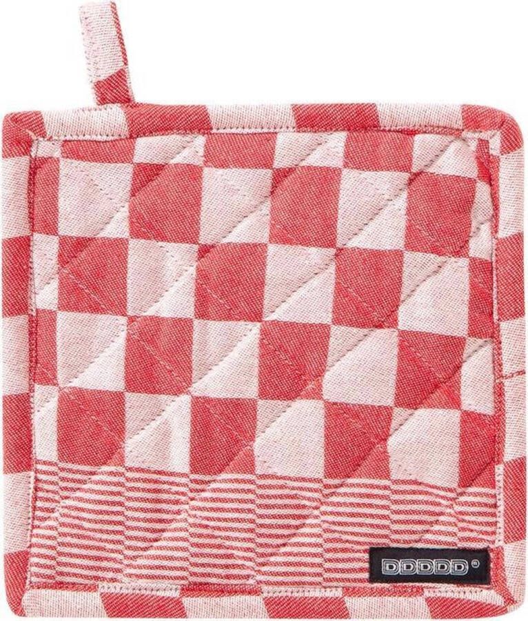 DDDDD Barbeque Pannenlap Set van 2 Katoen Geruit Met Ophanglus 21x21 cm Rood