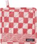 DDDDD Barbeque Pannenlap Set van 2 Katoen Geruit Met Ophanglus 21x21 cm Rood - Thumbnail 1