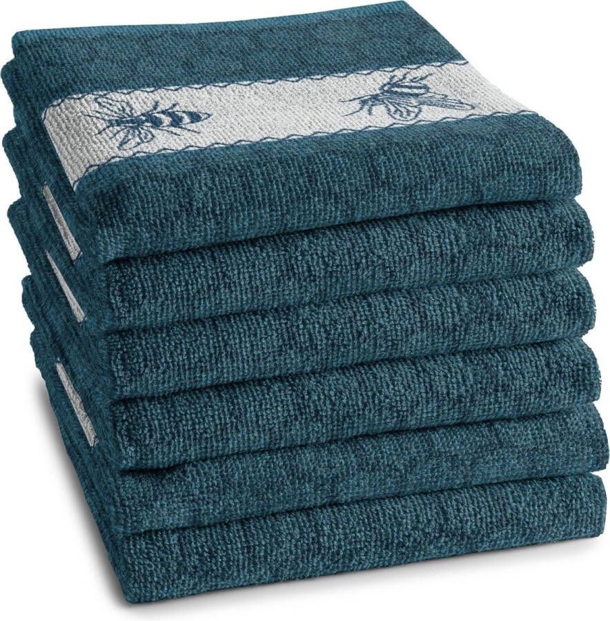 DDDDD Bees Keukendoek Set van 6 Katoen Jacquard geweven 50x55 cm Petrol