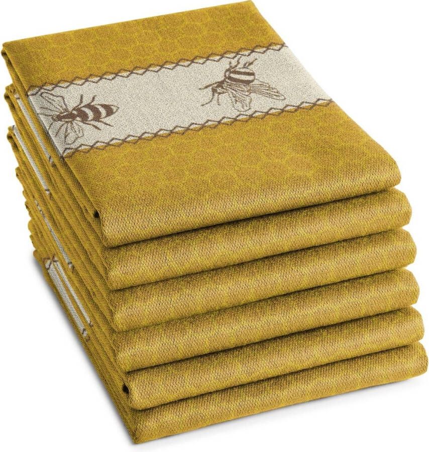 DDDDD Bees 6x Theedoeken Set van 6 stuks 60x65cm Geel