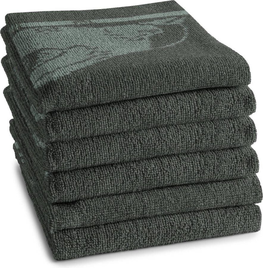 DDDDD Birdy Keukendoek Set van 6 Katoen Print 50x55 cm Badstof Groen