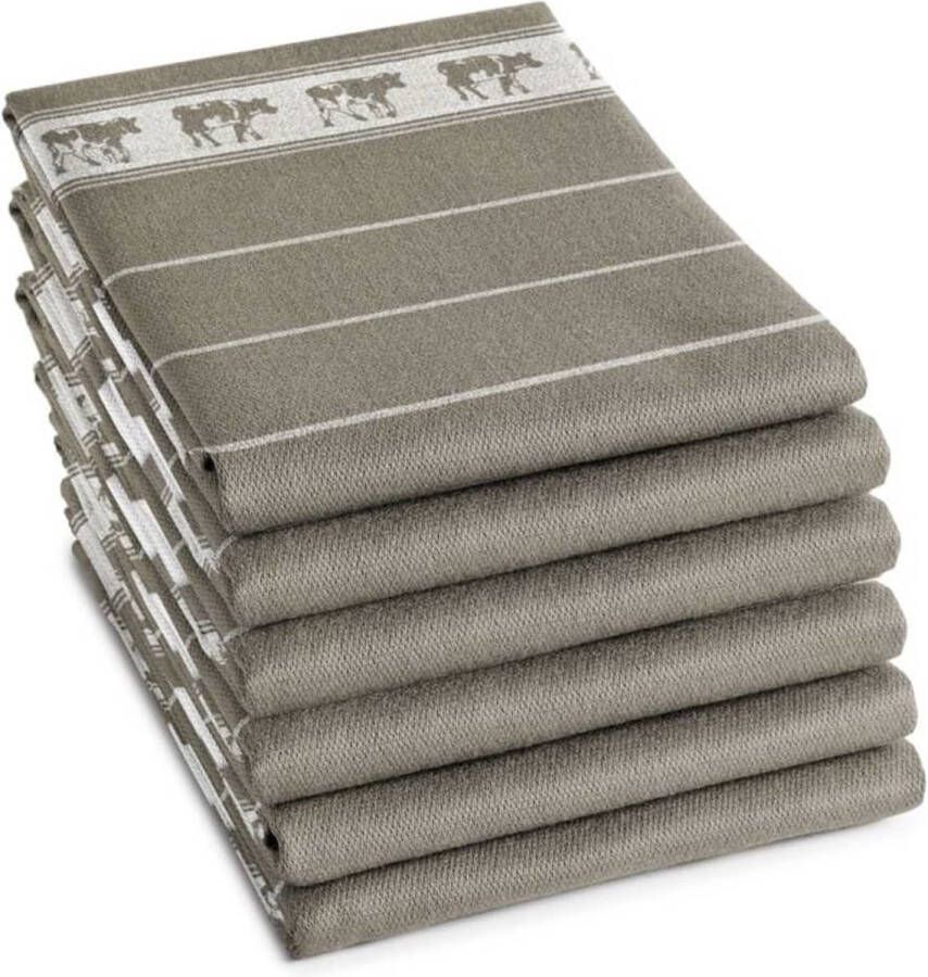 DDDDD Bon Theedoek Set van 6 Katoen Gestreept 60x65 cm Taupe