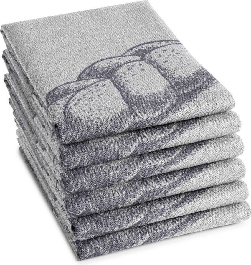 DDDDD Bread 6x Theedoek Set van 6 stuks Katoen Broodprint 60x65 cm Jacquard geweven Grijs