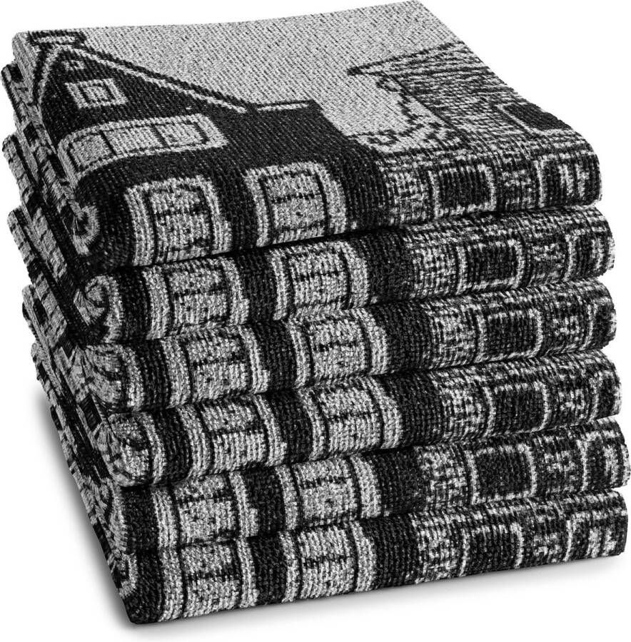DDDDD Canal Keukendoek Set van 6 Katoen Canal print 50x55 cm Badstof Zwart