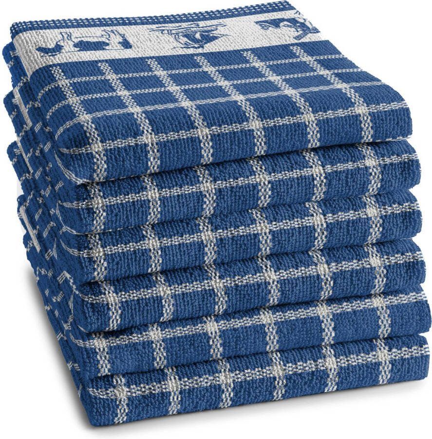 DDDDD Dutchie Keukendoek Set van 6 Katoen Geblokt 50x55 cm Badstof Blauw
