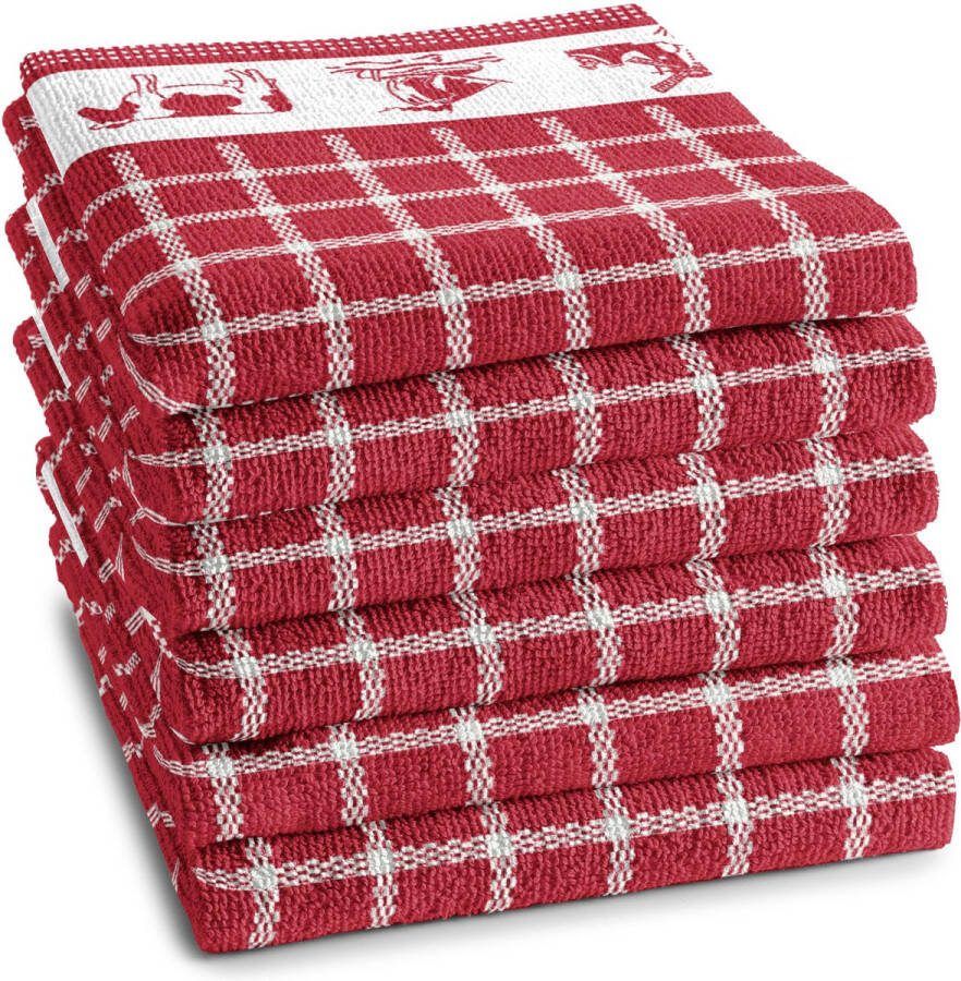 DDDDD Dutchie Keukendoek Set van 6 Katoen Gestreept 50x55 cm Rood