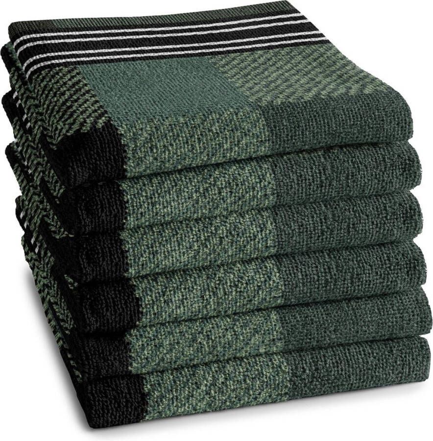DDDDD Feller Keukendoek Set van 6 Katoen Geruit 50x55 cm Badstof Groen