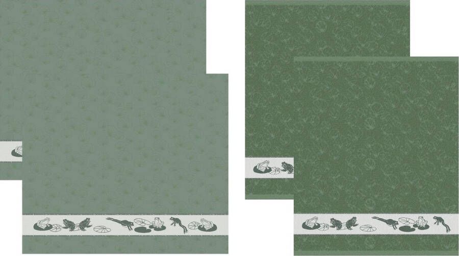 DDDDD Froggy Theedoeken en Keukendoeken Set van 4 Katoen Kikkerprint 60x 65 cm 50x55 cm Groen