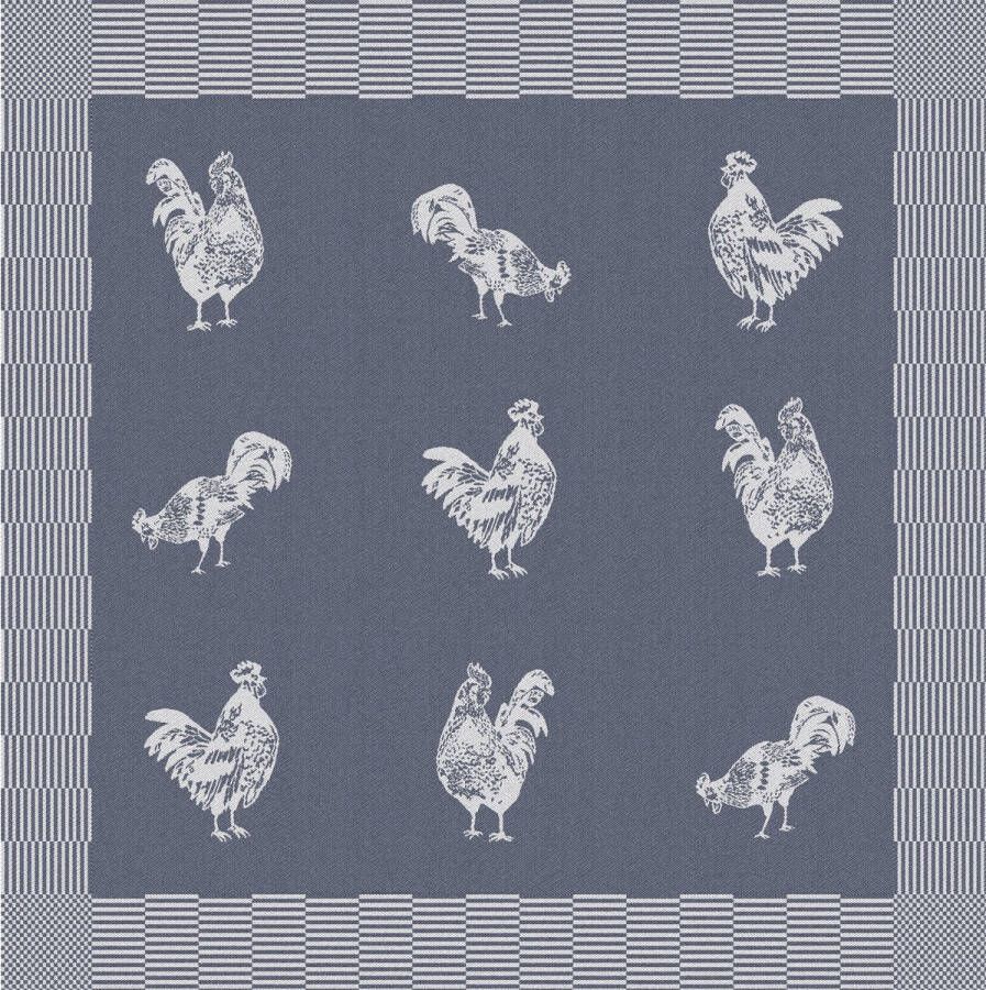 DDDDD Goodmorning 6x Theedoek Set van 6 stuks Katoen Hanenprint 60x65 cm Jacquard geweven Blauw