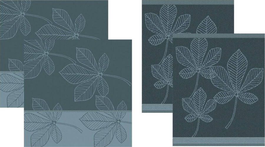DDDDD Leaves Theedoeken en Keukendoeken Set van 4 Katoen Botanische print 60x 65 cm 50x55 cm Blauw