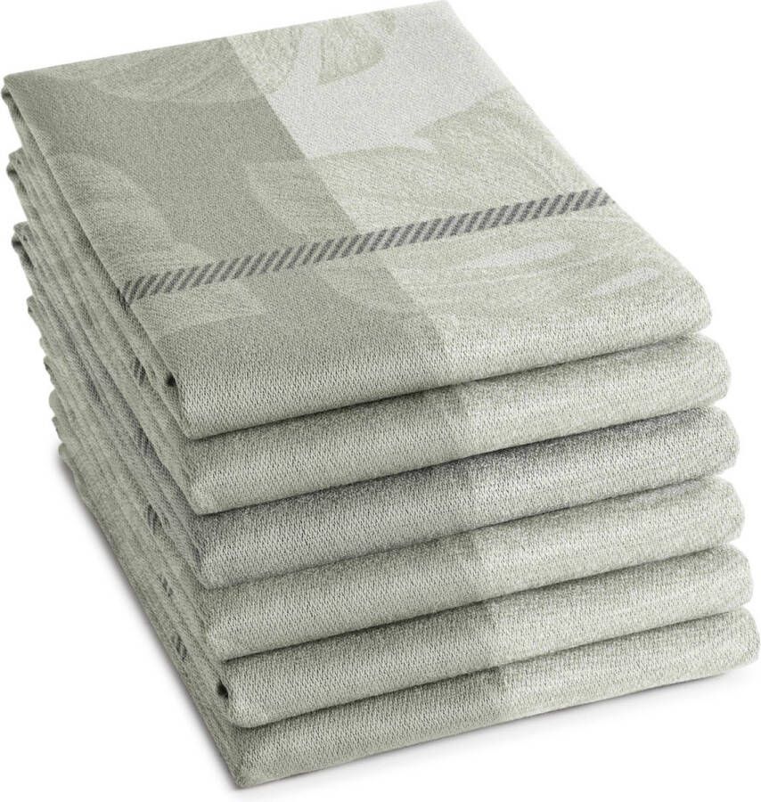 DDDDD Monstera Theedoek Set van 6 Katoen Plantenprint 60x65 cm Creme