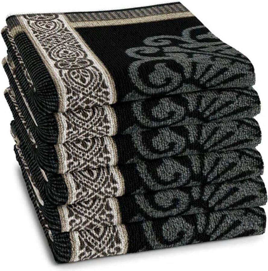 DDDDD Rozet 6x Keukendoek Set van 6 Katoen Effen 50x55 cm Print Grijs