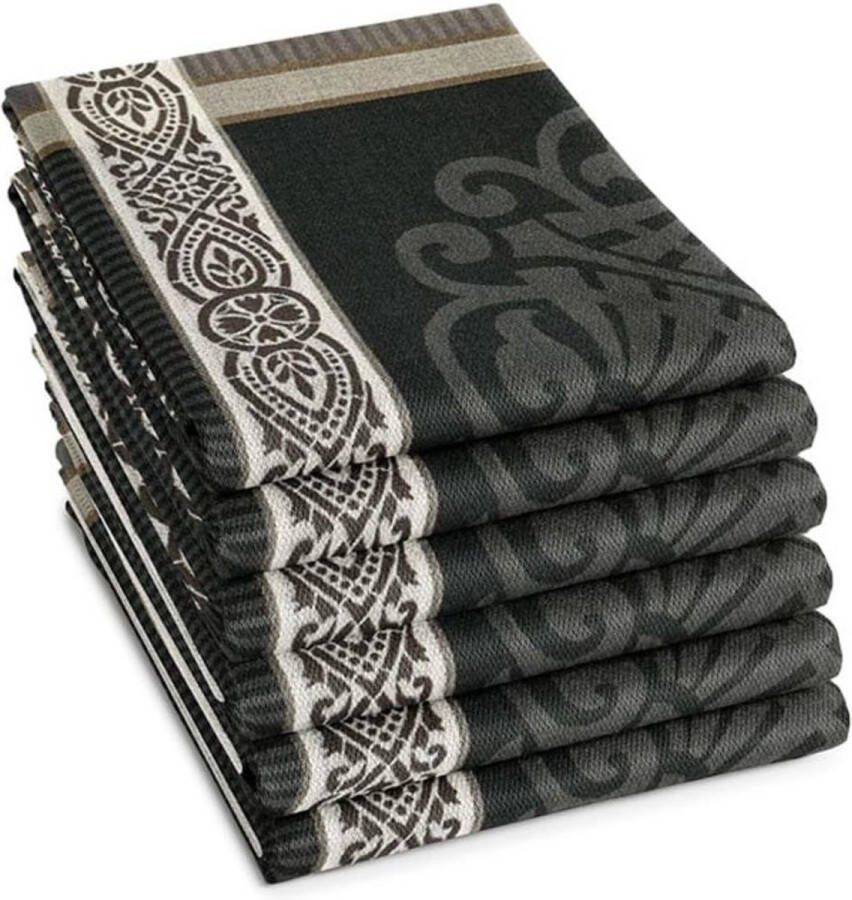 DDDDD Rozet 6x Theedoek Set van 6 Katoen Print 60x65 cm Grijs